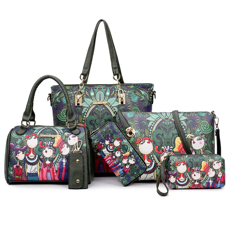 Women Handbags Shoulder Bags Set Female Vintage Print Composite Bag 6 Pcs Set Ladies Tote Bag Purse and Handbags Set, Green
Women Handbags Shoulder Bags Set Female Vintage Print Composite Bag 6 Pcs Set Ladies Tote Bag Purse and Handbags Set, Green