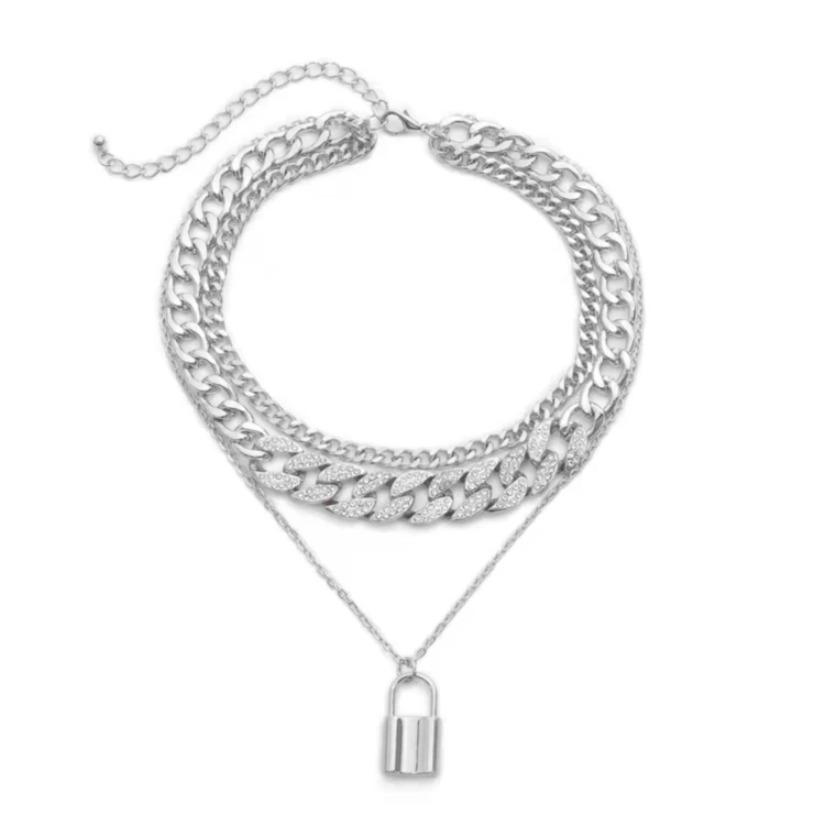 New Style Multilayer Chain Big Choker Necklace Rhinestones Lock Pendant Necklaces, Gold silver
New Style Multilayer Chain Big Choker Necklace Rhinestones Lock Pendant Necklaces, Gold silver