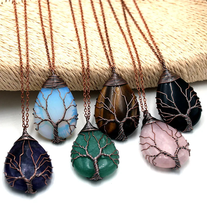 Retro style Tree of Life Wrapped Rainbow Crystal Pendant Necklace Waterdrop Shape Natural Stone Gemstone Necklace for Men Women
Retro style Tree of Life Wrapped Rainbow Crystal Pendant Necklace Waterdrop Shape Natural Stone Gemstone Necklace for Men Women