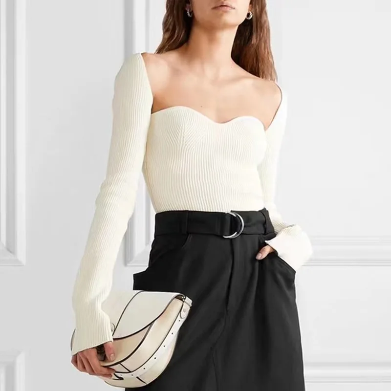 2020 Sexy Curved Hem Side Slit Long Sleeve Crop Top Women Knitted Sweater Tight Knit Sweaters, Black/white
2020 Sexy Curved Hem Side Slit Long Sleeve Crop Top Women Knitted Sweater Tight Knit Sweaters, Black/white