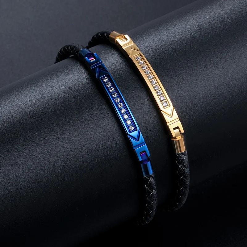 Bracelet Custom Homme Blue Plated Zircon Leather Stainless Steel Men Bracelet Leather Stainless Steel Bracelet for Men
Bracelet Custom Homme Blue Plated Zircon Leather Stainless Steel Men Bracelet Leather Stainless Steel Bracelet for Men