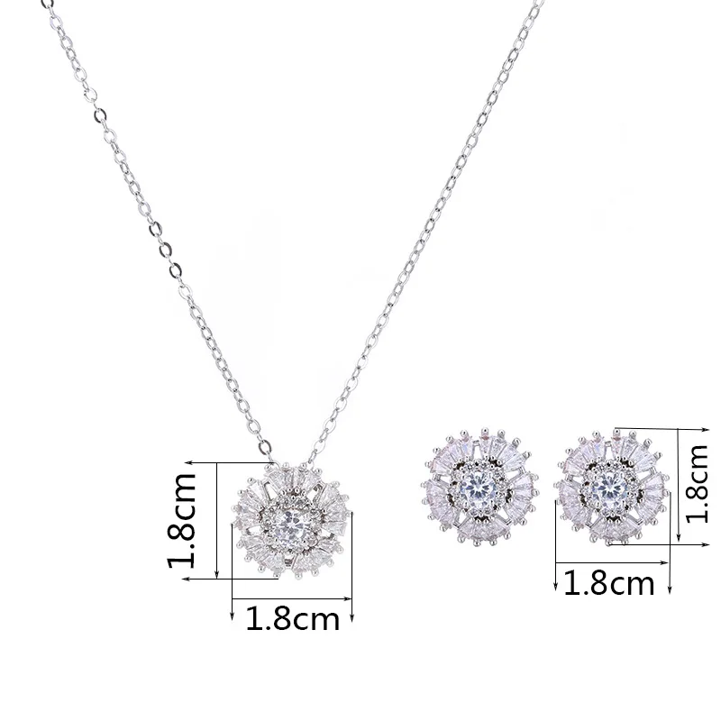 Zircon necklace and earrings set of all-around flower jewelry wholesale, Picture shows
Zircon necklace and earrings set of all-around flower jewelry wholesale, Picture shows