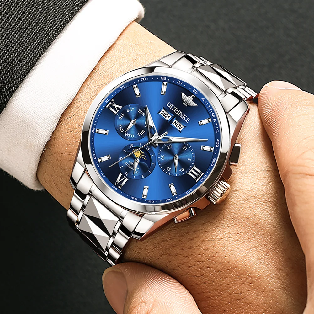 OUPINKE 3201 OEM Casual top selling model Luxury Sport Fashion Moon Phase luxury men's wristwatches Automatic mechanical watch
OUPINKE 3201 OEM Casual top selling model Luxury Sport Fashion Moon Phase luxury men's wristwatches Automatic mechanical watch