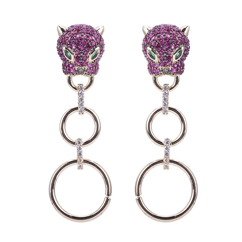 Wholesale Animal Long Earrings Leopard head Pave Full CZ Stone Fashion Circle Pendant Drop Earring, Gold,white,purple,black
Wholesale Animal Long Earrings Leopard head Pave Full CZ Stone Fashion Circle Pendant Drop Earring, Gold,white,purple,black