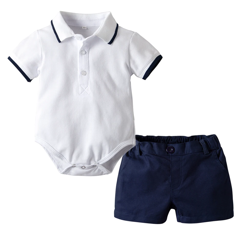 High Quality Classic White Polo Style Turn Down Collar Baby Boy Gentleman Rompers Matching Shorts Clothing Set
High Quality Classic White Polo Style Turn Down Collar Baby Boy Gentleman Rompers Matching Shorts Clothing Set