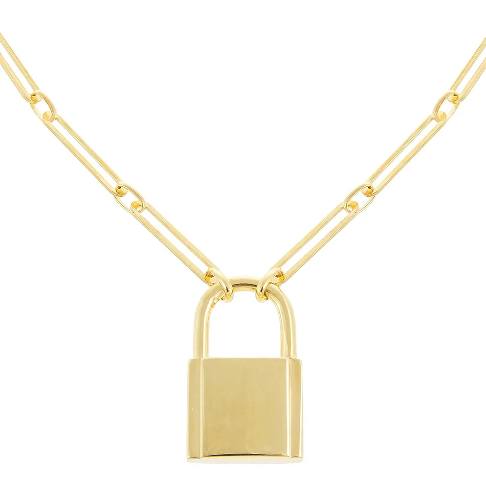 Wholesale 18K Gold Vermeil Chic Open Link Oversized Lock Pendant Necklace 925 Sterling Silver Necklace for Women Jewelry Gift
Wholesale 18K Gold Vermeil Chic Open Link Oversized Lock Pendant Necklace 925 Sterling Silver Necklace for Women Jewelry Gift