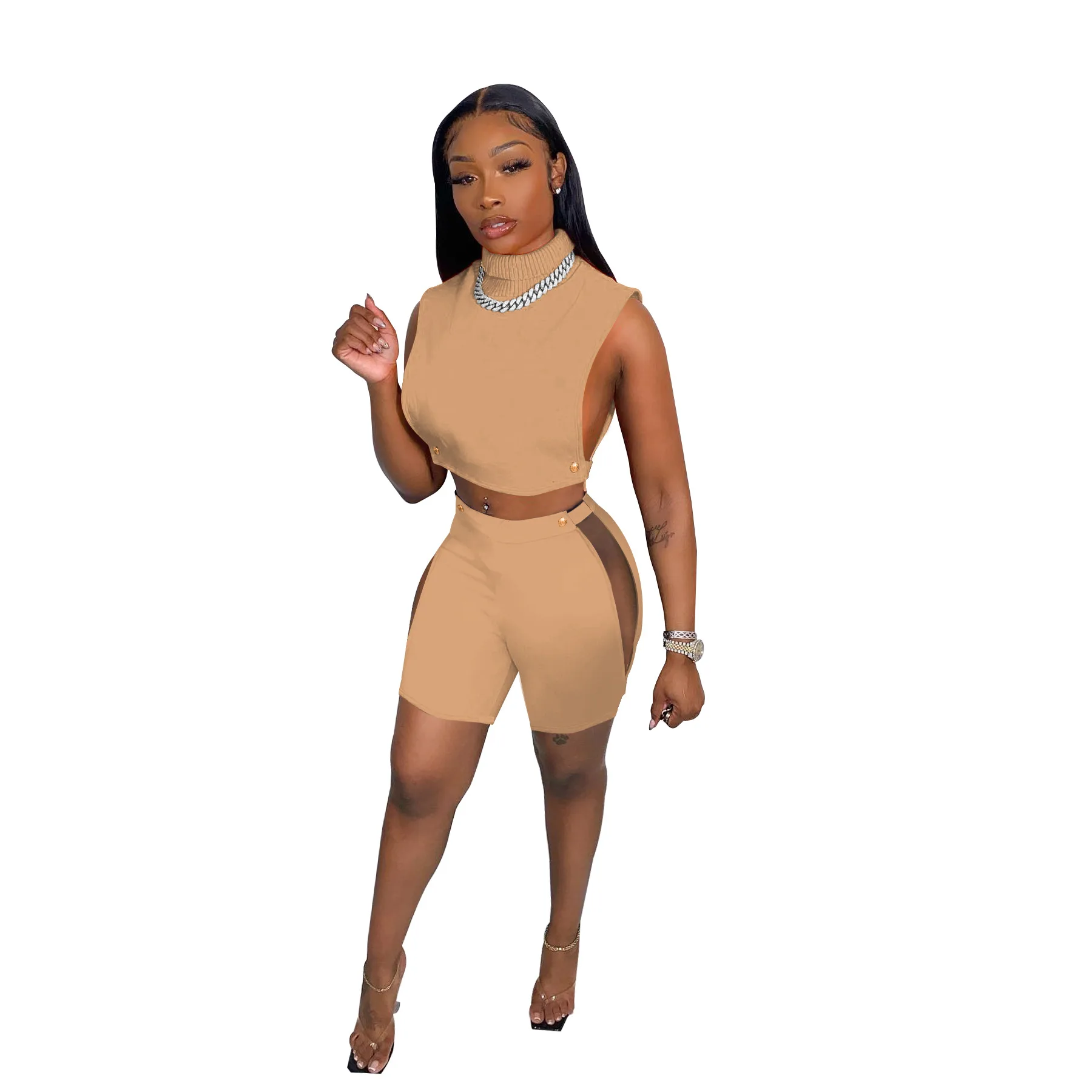 2022 Custom Logo Sexy Sleeveless Mini Vest And Short Pants High Collar Casual Two Pieces Solid Perspective Design Two Piece Sets, 5 colors
2022 Custom Logo Sexy Sleeveless Mini Vest And Short Pants High Collar Casual Two Pieces Solid Perspective Design Two Piece Sets, 5 colors