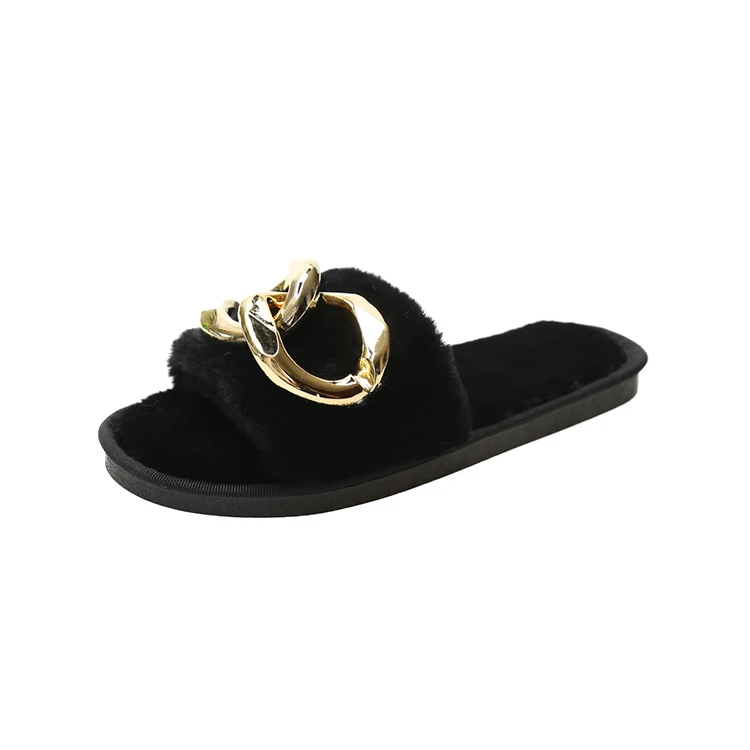 Customized Flat Open Toe Metallic Trim Plush Slippers Autumn Winter Ladies Fur Slippers, Customized color
Customized Flat Open Toe Metallic Trim Plush Slippers Autumn Winter Ladies Fur Slippers, Customized color