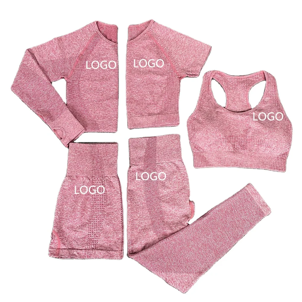 Wholesale custom 5pcs seamless women yoga set high elastic long and short sleeve crop top high waist leggings shorts set, Printed
Wholesale custom 5pcs seamless women yoga set high elastic long and short sleeve crop top high waist leggings shorts set, Printed