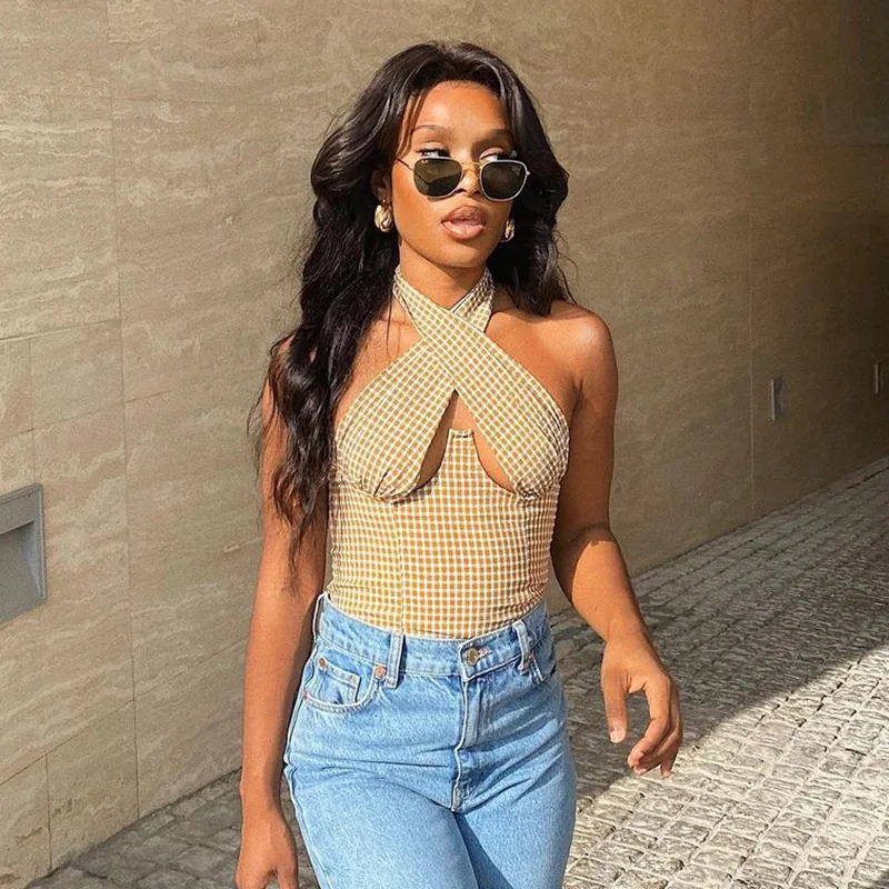Summer Sexy Girls Cut Out Plaid Wrapped Back Open Halter Women's Breathable Tank Crop Tops Shirt 2021, 3colors in stock
Summer Sexy Girls Cut Out Plaid Wrapped Back Open Halter Women's Breathable Tank Crop Tops Shirt 2021, 3colors in stock