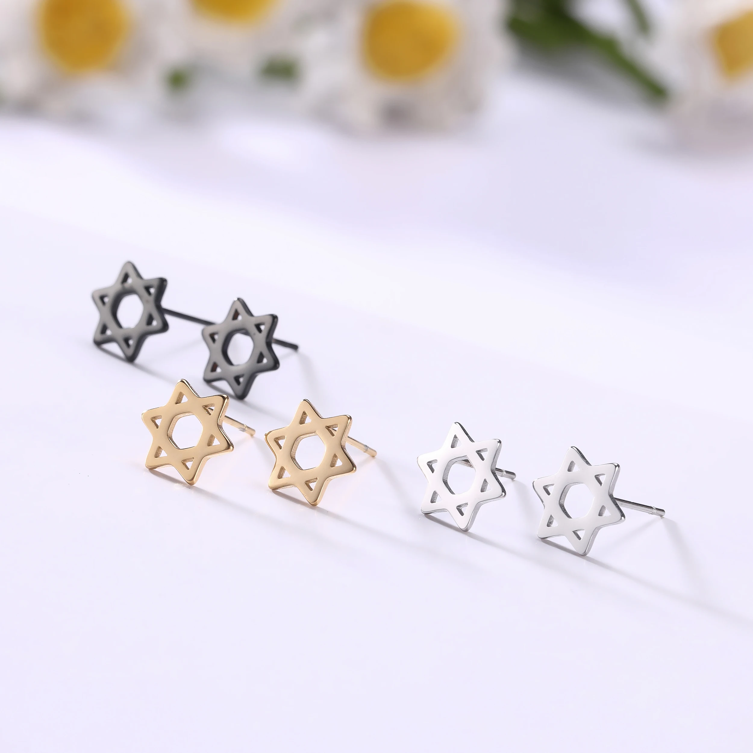 Wholesale Custom Silver Gold Black Stainless Steel Hexagram David Stars Stud Earrings for Men Women
Wholesale Custom Silver Gold Black Stainless Steel Hexagram David Stars Stud Earrings for Men Women