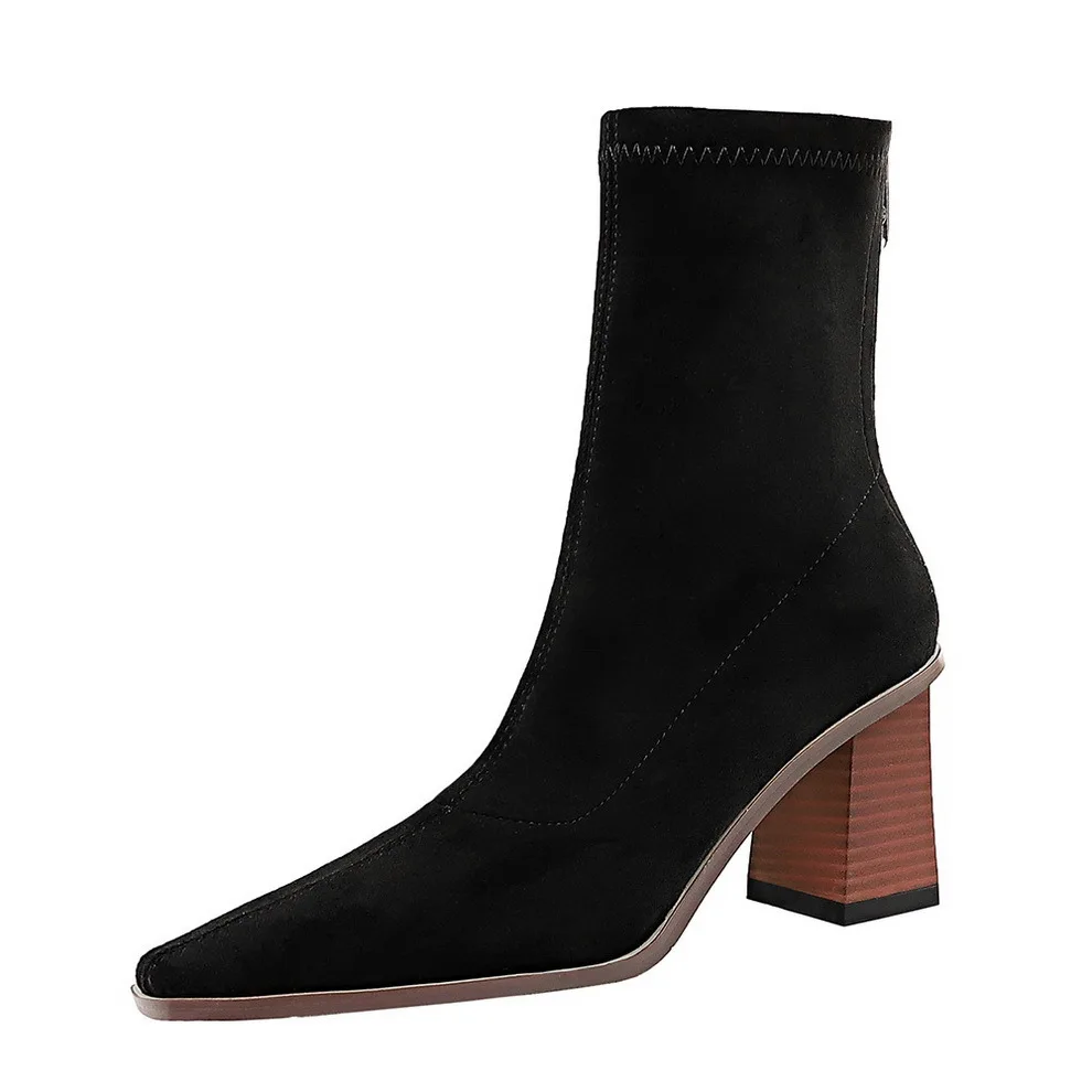 Factory Outlet Ladies Suede Boots Black Pointed Toe Thick Heel Zipper Ladies Socks Boots
Factory Outlet Ladies Suede Boots Black Pointed Toe Thick Heel Zipper Ladies Socks Boots