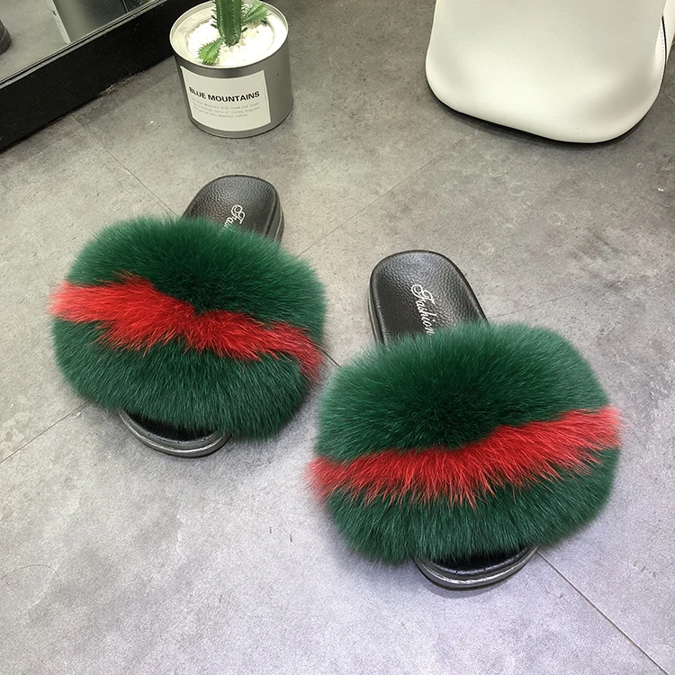 anti-slippery mixed color pvc flat sole soft fox fur slides slippers for ladies, Picture
anti-slippery mixed color pvc flat sole soft fox fur slides slippers for ladies, Picture