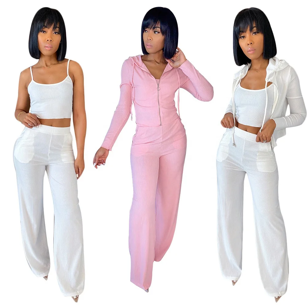 B62962A 2020 new cross-border suit fashion long-sleeved hooded jacket vest trousers three-piece suit, Pink/white
B62962A 2020 new cross-border suit fashion long-sleeved hooded jacket vest trousers three-piece suit, Pink/white