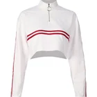 Latest Design Women Half Zip Placket Crop White Top Hoodie Sweatshirt