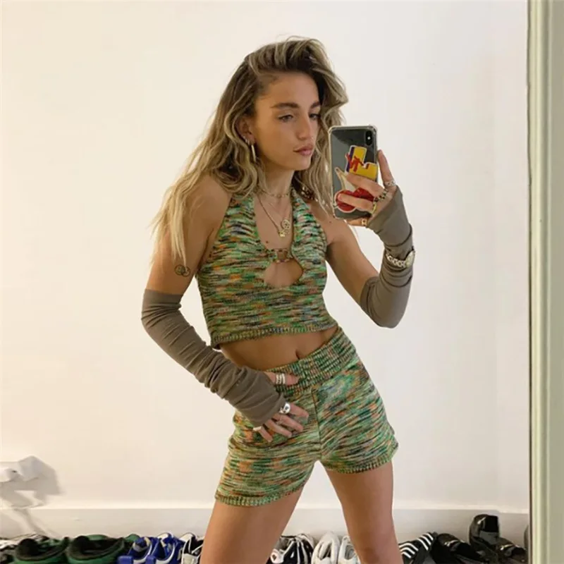 Knitted sling Crop Top Shorts 2 Two Pieces Set Hipster Sleeveless Slim Elastic Casual Suits Street Activity Wear Female
Knitted sling Crop Top Shorts 2 Two Pieces Set Hipster Sleeveless Slim Elastic Casual Suits Street Activity Wear Female