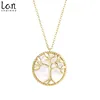 Fashion Jewelry Gold Plated Tree of Life Pendant Brass Chain Necklace Mother of Pearl Shell Tree of Life Pendant Necklace