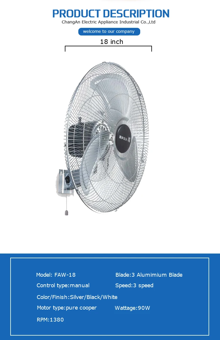 Wall Air Cooling Fan, 20", 18", 16", 220v - detail 6