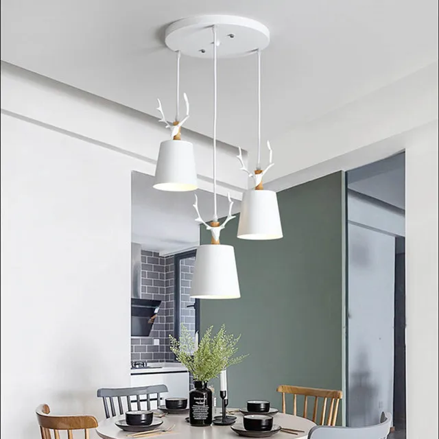 Nordic restaurant chandelier three-head simple modern dining room lamps study bedroom cafe creative personality antler lamps