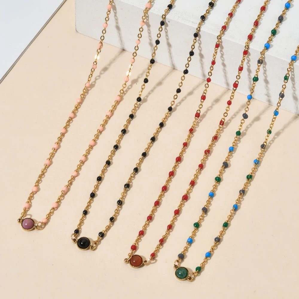 Fashion Handmade Chain Charm Flower Minimalist Stainless Steel Jewelry Stone Beads Necklace Choker for Women
Fashion Handmade Chain Charm Flower Minimalist Stainless Steel Jewelry Stone Beads Necklace Choker for Women