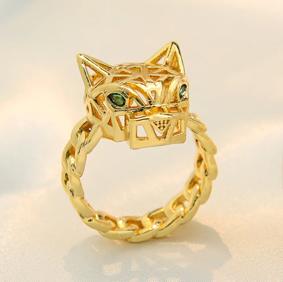 

Middle East Style Leopard Head Ring 2022 Gold Plated Hollow Rings for Women