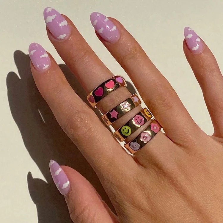 Colorful 18k Gold Plated Enamel Flower Heart Star Smile Rings Happy Face Rings Women
Colorful 18k Gold Plated Enamel Flower Heart Star Smile Rings Happy Face Rings Women