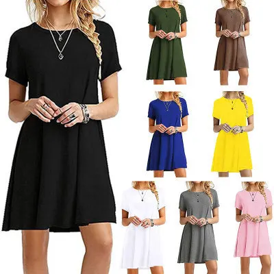 Stock Casual Boho Beach Dresses Womens O-Neck Party Summer Dress Short Sleeve Loose Mini Dress
Stock Casual Boho Beach Dresses Womens O-Neck Party Summer Dress Short Sleeve Loose Mini Dress