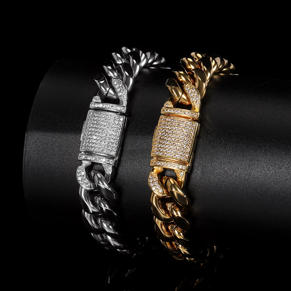 Hip Hop Titanium Steel Bracelet 12mm Stainless Steel Cuban Chain Real Gold Plated Zircon Flap Buckle Men's Bracelet
Hip Hop Titanium Steel Bracelet 12mm Stainless Steel Cuban Chain Real Gold Plated Zircon Flap Buckle Men's Bracelet
