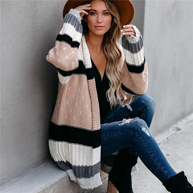 High Quality Lady Long Sweater Cardigan In Stock Women Striped Knit Sweaters Cardigan For Women, Multicolor
High Quality Lady Long Sweater Cardigan In Stock Women Striped Knit Sweaters Cardigan For Women, Multicolor