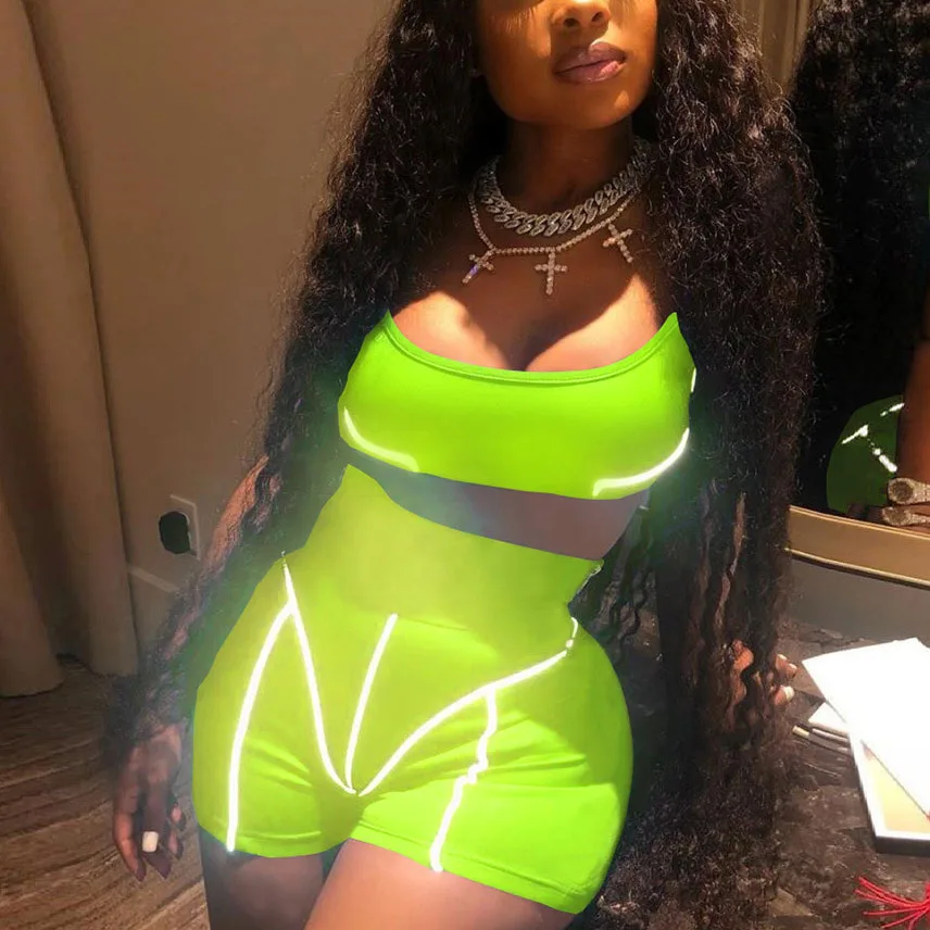Fashion reflective 2 piece set women biker shorts crop top sleeveless casual outfits summer fashion, Color as picture
Fashion reflective 2 piece set women biker shorts crop top sleeveless casual outfits summer fashion, Color as picture