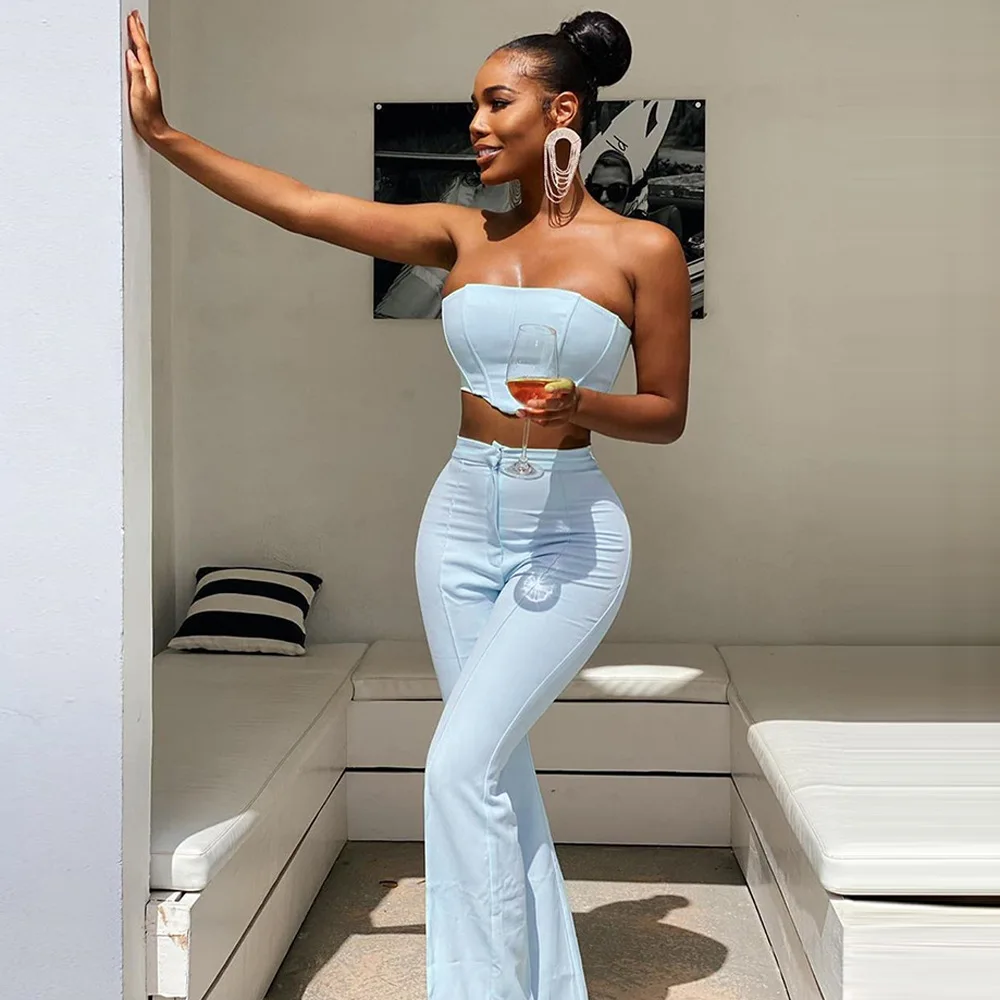 New design women set strapless wide leg pants 2 piece set fashion fishbone Bandage blind sexy suit
New design women set strapless wide leg pants 2 piece set fashion fishbone Bandage blind sexy suit