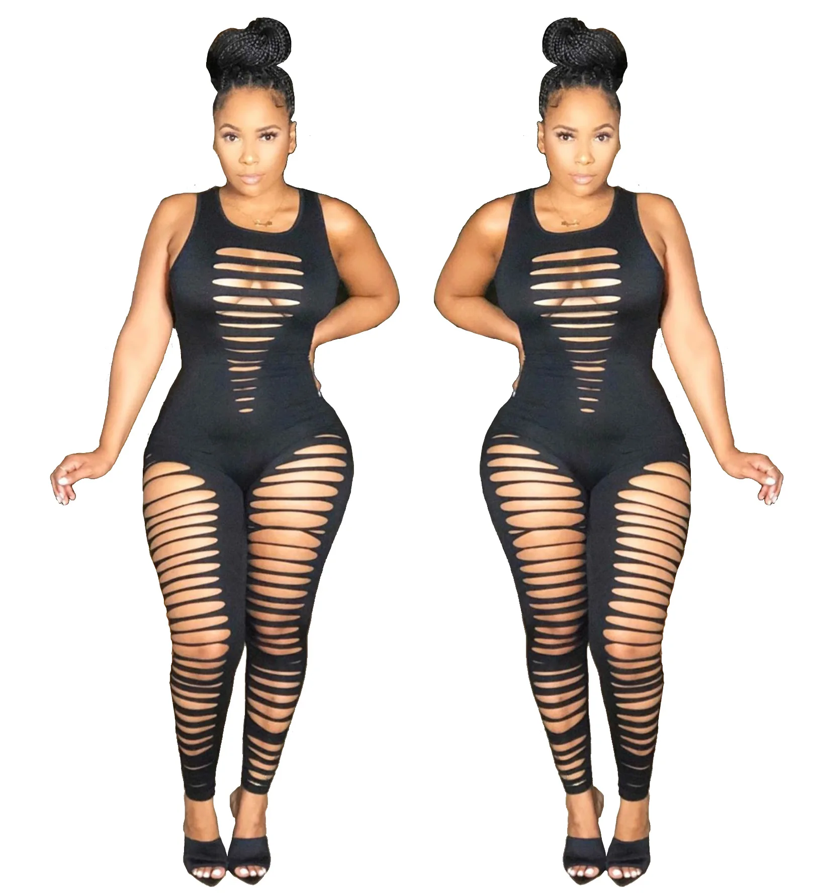 2021 New spot women's fashion casual sexy solid color burnt hole sleeveless one-piece pants
2021 New spot women's fashion casual sexy solid color burnt hole sleeveless one-piece pants