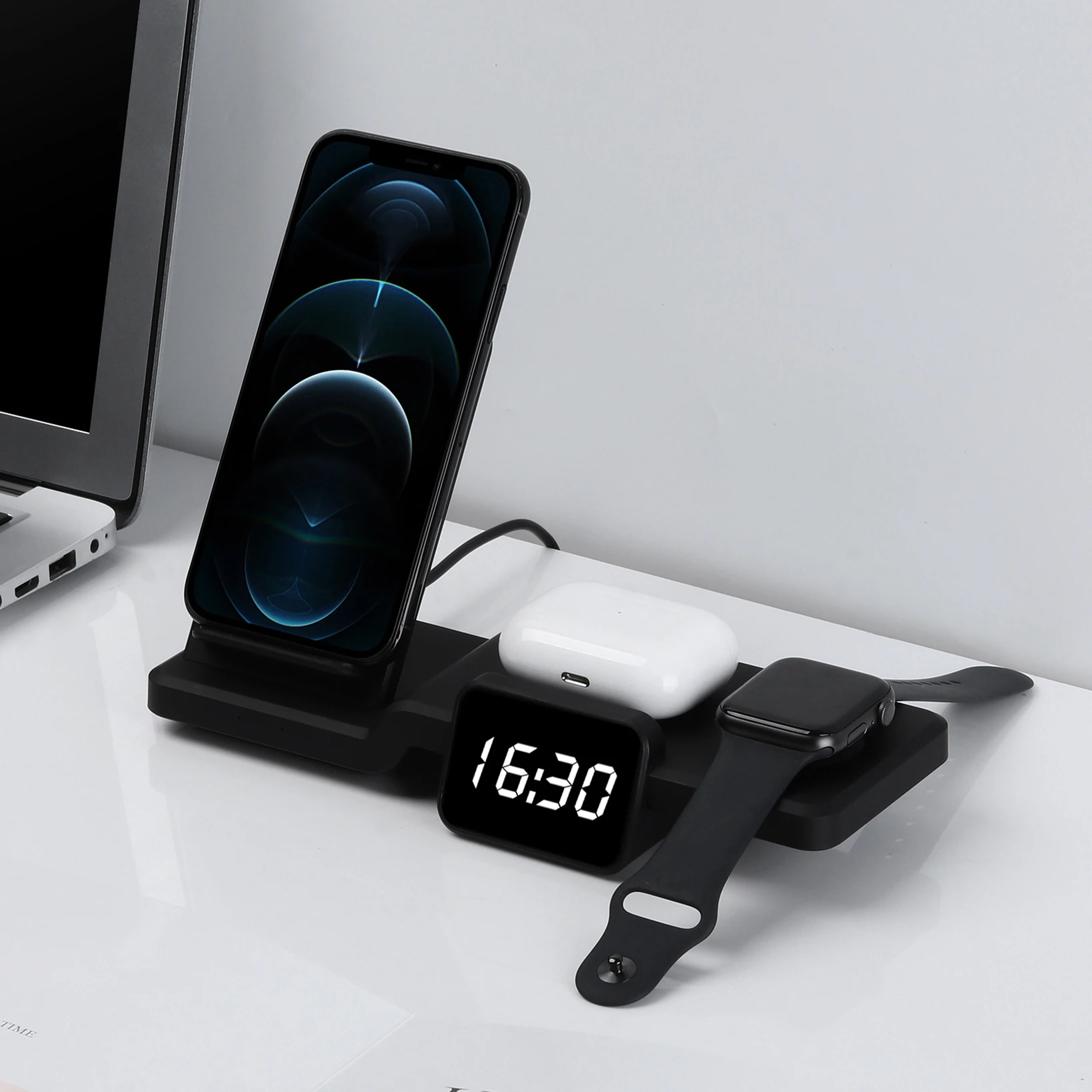 4 in 1 Wireless Charging Station, Kairui 2021 Upgraded Fast Charging Dock Stand with Clock display, Black
4 in 1 Wireless Charging Station, Kairui 2021 Upgraded Fast Charging Dock Stand with Clock display, Black
