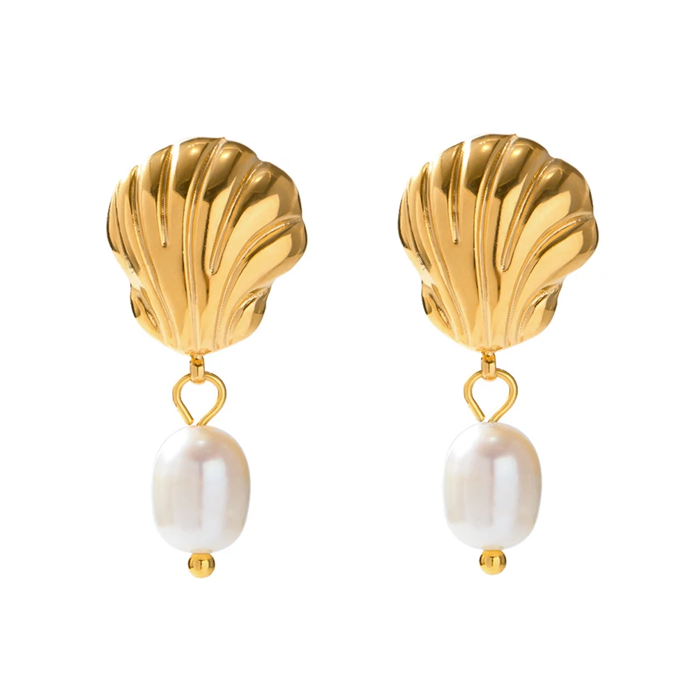 New Arrival Beach 18K Gold Plated Stainless Steel Pearl Pendant Earring Shell Freshwater Pearl Earrings
New Arrival Beach 18K Gold Plated Stainless Steel Pearl Pendant Earring Shell Freshwater Pearl Earrings