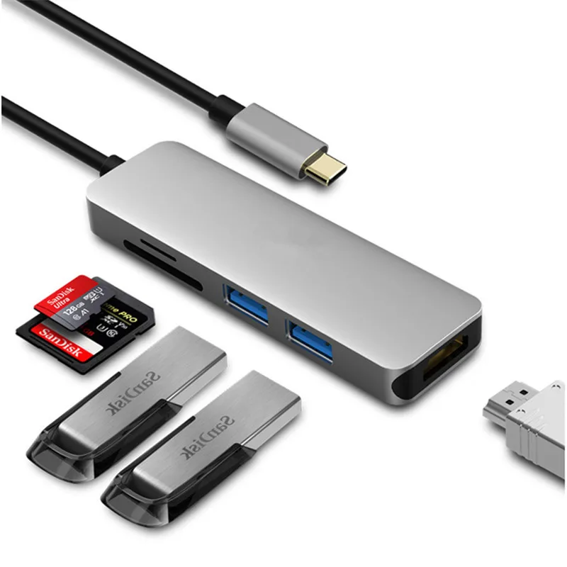 Slim aluminum alloy 5 in 1 Type C to 4K HDTV TF SD Card Reader USB 3.1 Adapter Hub Docking Station
Slim aluminum alloy 5 in 1 Type C to 4K HDTV TF SD Card Reader USB 3.1 Adapter Hub Docking Station