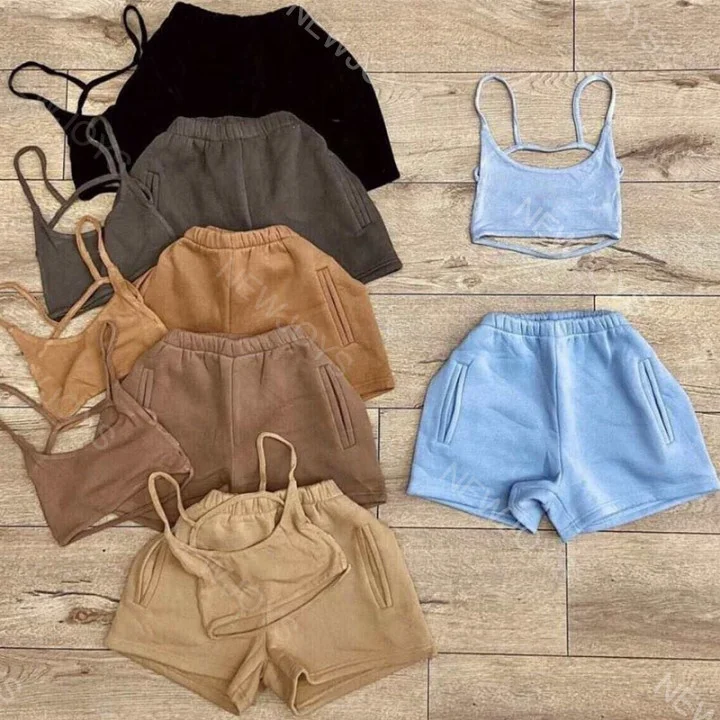 Wholesale custom crop tank top camisole femme cotton 2 piece short set women two piece camisole top sport bra short set, As picture
Wholesale custom crop tank top camisole femme cotton 2 piece short set women two piece camisole top sport bra short set, As picture