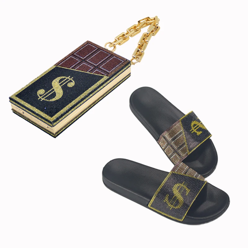 2021 Designer Ladies Fashion Dollar Slides Matching Rhinestone Bag Set Women Money Bag and Slippers Diamonds Clutch Purse
2021 Designer Ladies Fashion Dollar Slides Matching Rhinestone Bag Set Women Money Bag and Slippers Diamonds Clutch Purse