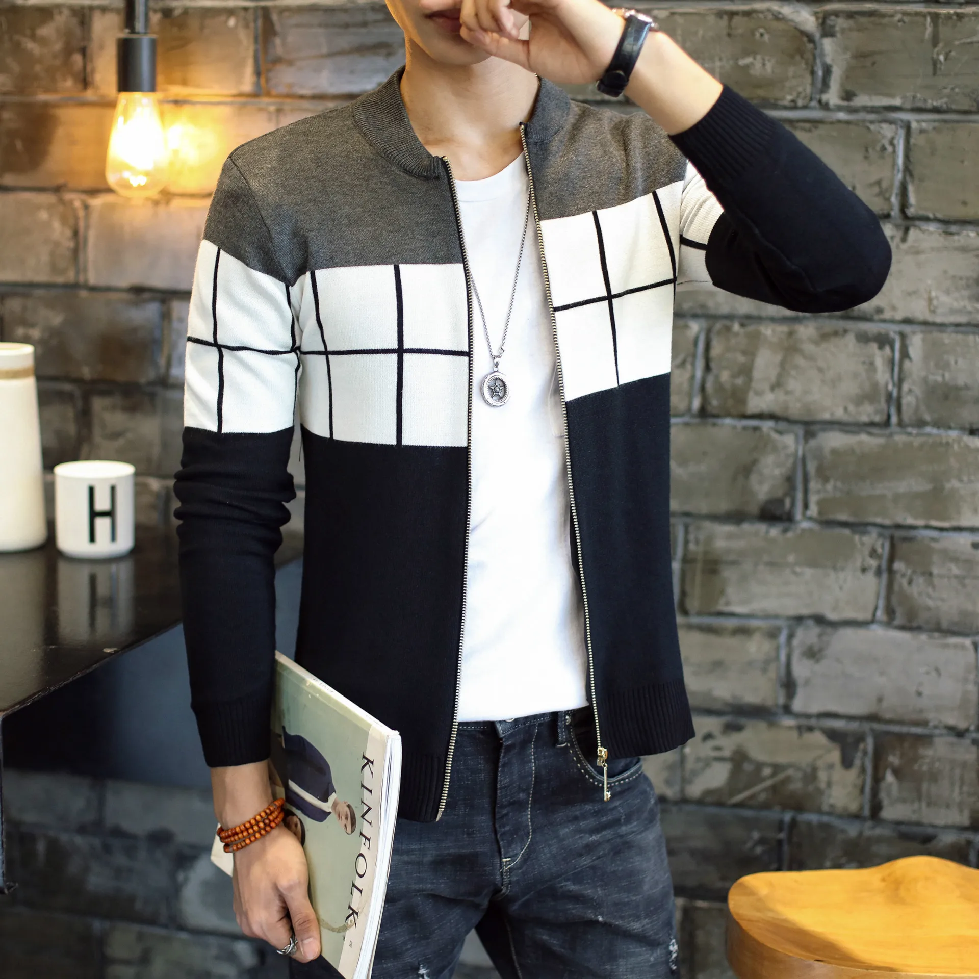2019 autumn winter latest design long sleeve casual knitted men plaid coat zipper open front sweater cardigan jackets, Black, brown, grey, beige
2019 autumn winter latest design long sleeve casual knitted men plaid coat zipper open front sweater cardigan jackets, Black, brown, grey, beige