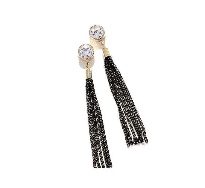 Eico European and American simple style zircon ear stud black tassel long earrings temperament charm earrings for women
Eico European and American simple style zircon ear stud black tassel long earrings temperament charm earrings for women