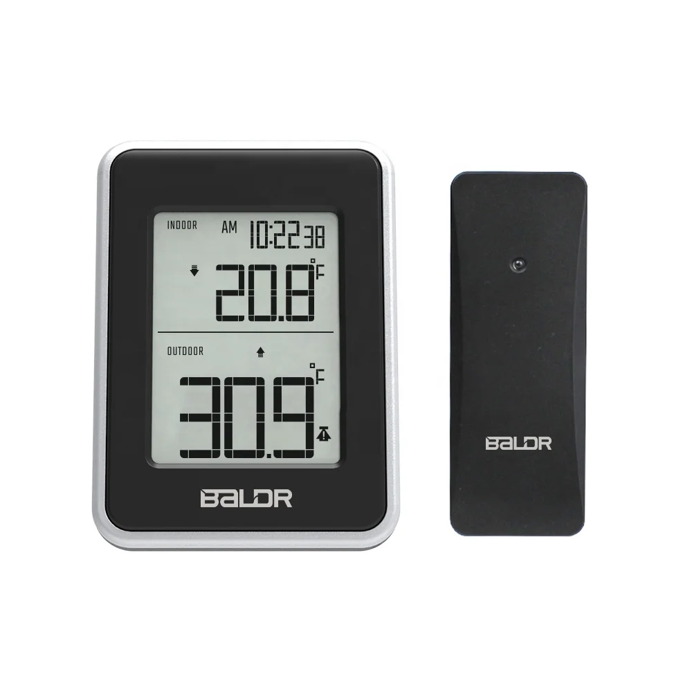 BALDR B0139 Digital Clock Wireless Indoor Outdoor Thermometer Temperature Alert Monitor Alarm Temperature Sensor Wetterstation, White black
BALDR B0139 Digital Clock Wireless Indoor Outdoor Thermometer Temperature Alert Monitor Alarm Temperature Sensor Wetterstation, White black