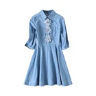 2019 autumn and winter Three-dimensional flower a-line dresses Wholesale in stock Women Fashion Casual Lamp sleeve dress