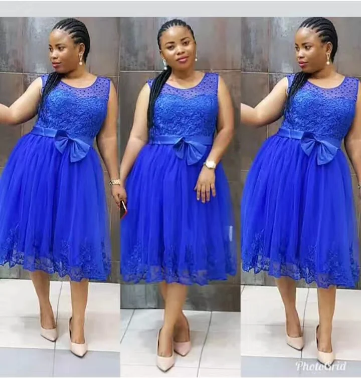 

High quality appliqued pearls customized african layered cheap royal blue knee length bridesmaid dresses MBLB371