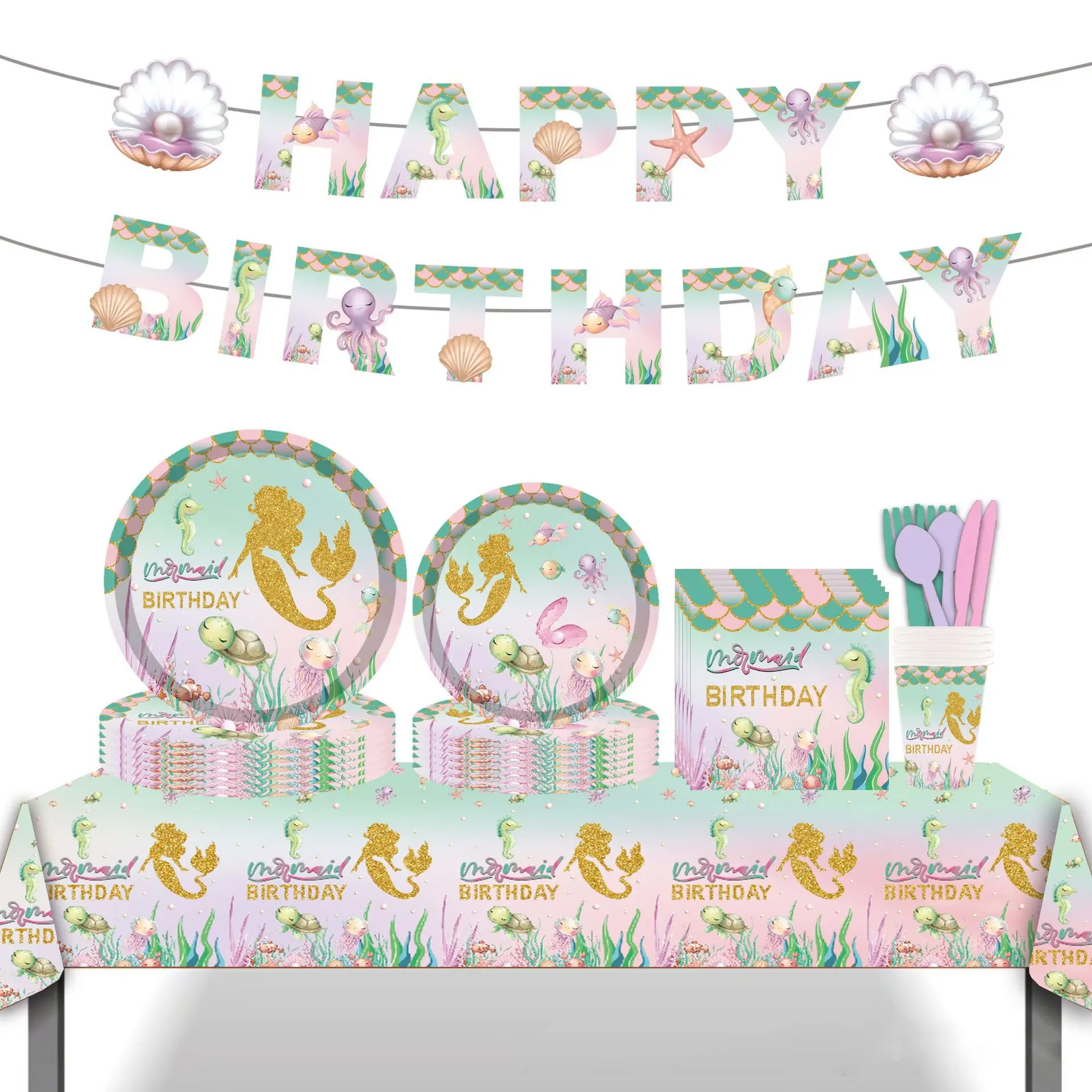 Hot sale mermaid theme party disposable tableware for birthday party exquisite mermaid paper plates
Hot sale mermaid theme party disposable tableware for birthday party exquisite mermaid paper plates