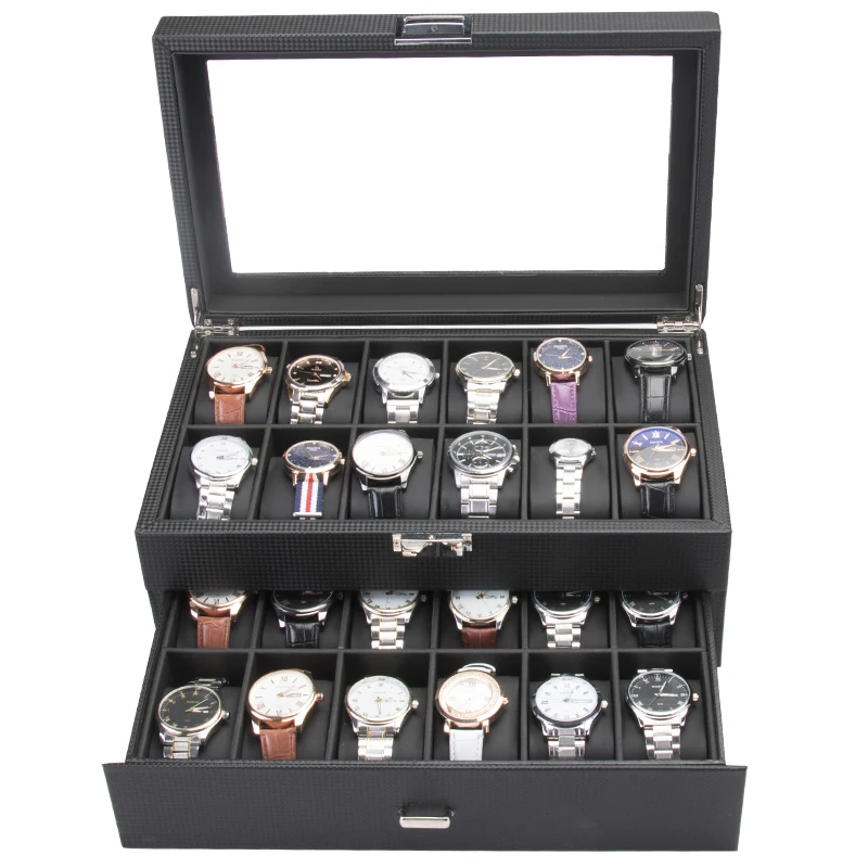 Hot Selling Bespoke Carbon Fiber Pu Leather Double Layer 24-Bit Watch Storage Display Case Watch Collection Box
Hot Selling Bespoke Carbon Fiber Pu Leather Double Layer 24-Bit Watch Storage Display Case Watch Collection Box