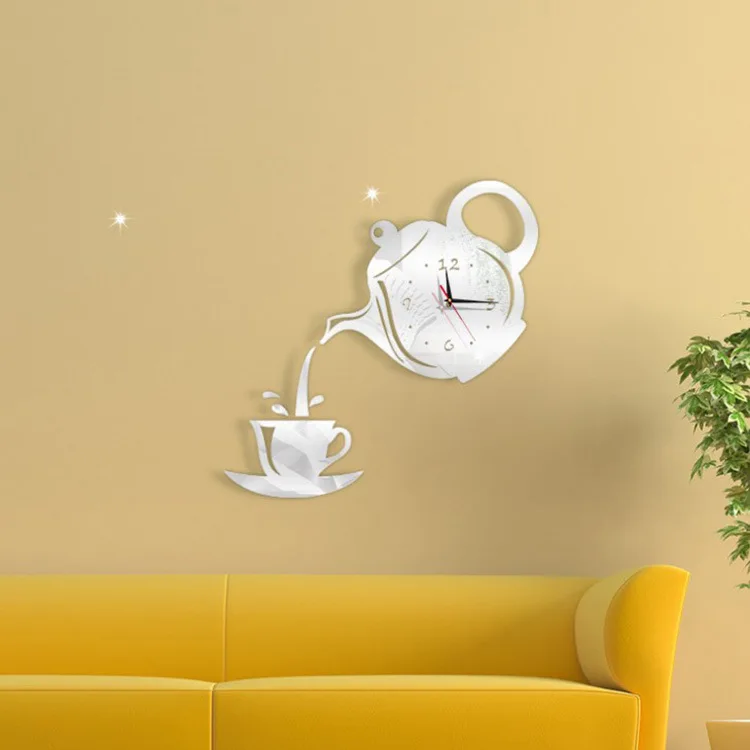 Fashion coffee cup teapot DIY acrylic mirror wall stickers decorative clock living room bedroom clock mute clock, Black golden silver
Fashion coffee cup teapot DIY acrylic mirror wall stickers decorative clock living room bedroom clock mute clock, Black golden silver