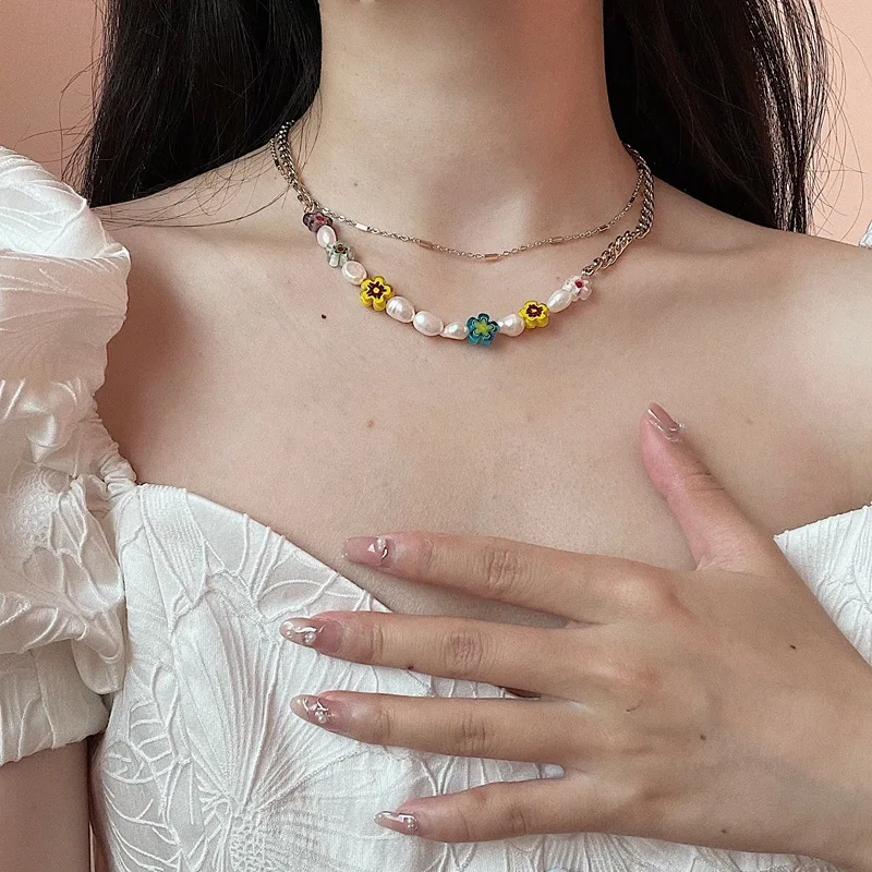 Vintage Design Handmade Double Layered Necklace Colorful Resin Acrylic Flower Beads Fresh Water Pearl Beads Necklace
Vintage Design Handmade Double Layered Necklace Colorful Resin Acrylic Flower Beads Fresh Water Pearl Beads Necklace