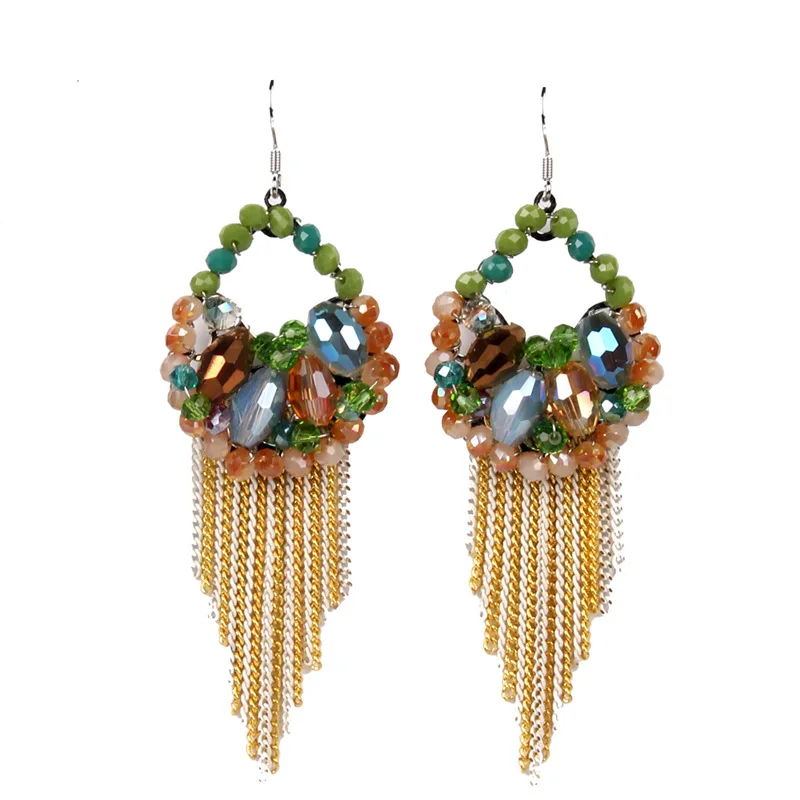 Women Wedding Charm Jewelry Luxury Bohemian Colorful Crystal Flower Tassel Drop Earrings Tassel Metal Chain Dangle Earrings, Multi color
Women Wedding Charm Jewelry Luxury Bohemian Colorful Crystal Flower Tassel Drop Earrings Tassel Metal Chain Dangle Earrings, Multi color