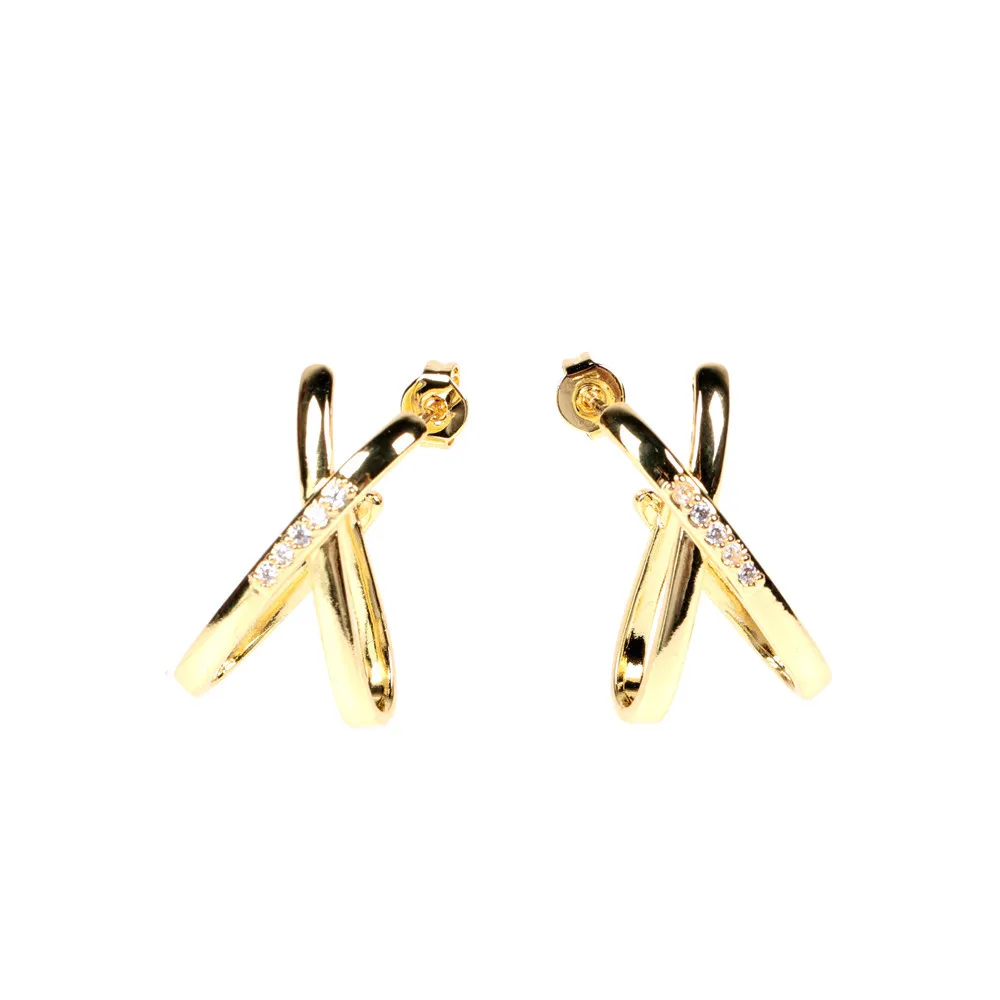 Punk Hip Hops Real Gold Plated Double Layer Rhinestone Crystal X Shape Earrings CZ Zircon Stud Earring
Punk Hip Hops Real Gold Plated Double Layer Rhinestone Crystal X Shape Earrings CZ Zircon Stud Earring