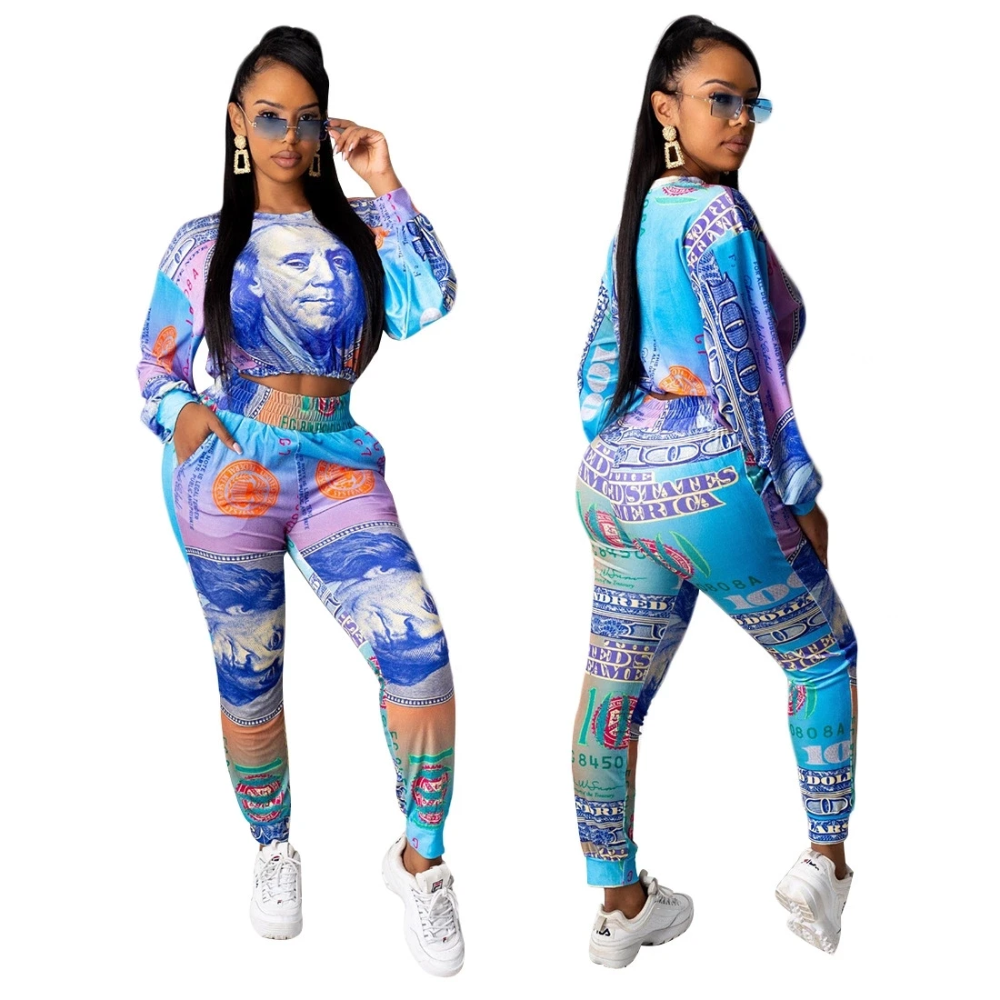 2021 Hot selling new trendy money outfit dollar print two piece set women clothing long sleeve fashion jogging suits, As picture
2021 Hot selling new trendy money outfit dollar print two piece set women clothing long sleeve fashion jogging suits, As picture