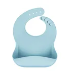 Adjustable snaps wide food pocket catches most spills silicone baby bib